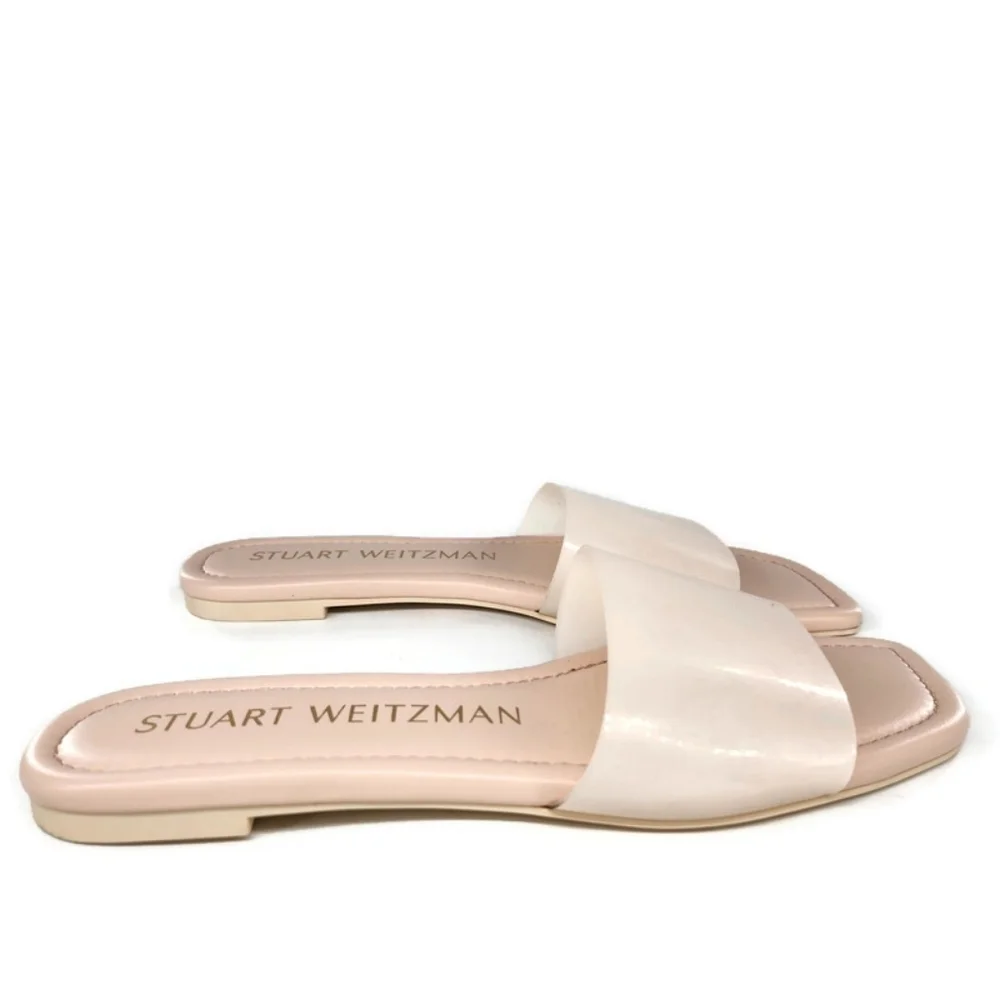 Stuart Weitzman Summer Rosewater Pink Cream Slide-On Flat Sandals